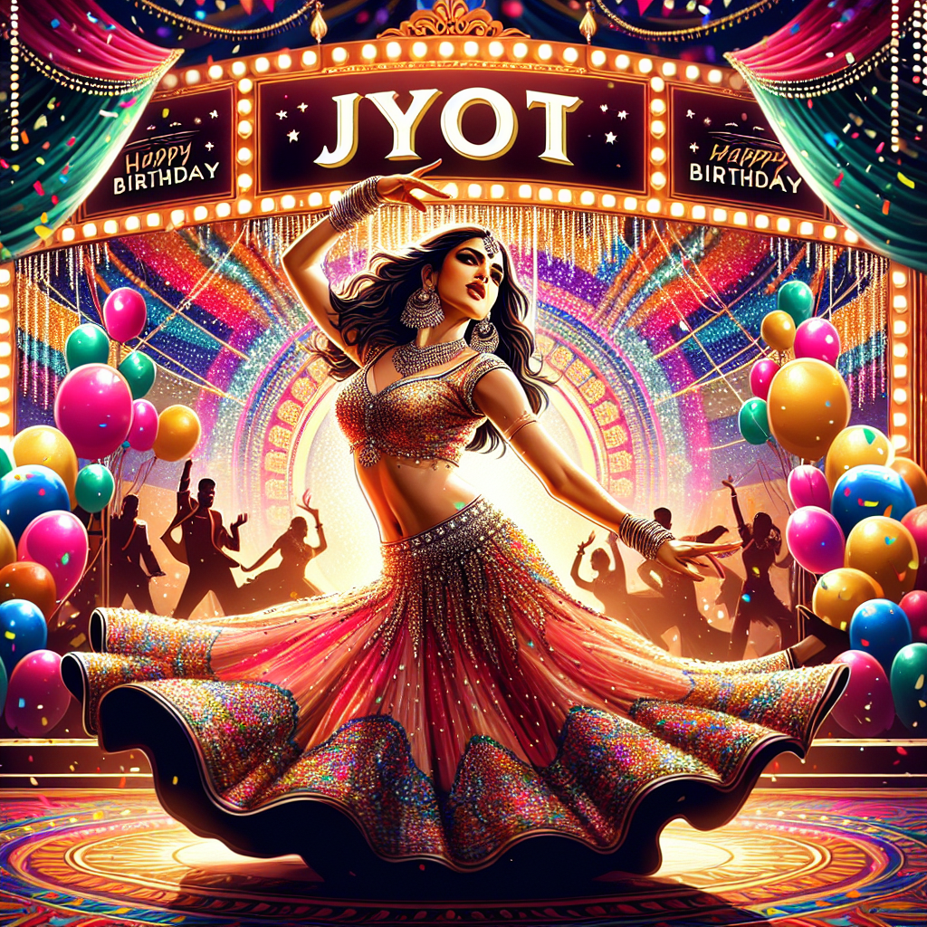 A bollywood dancer at stage,and Happy Birthday Jyoti Birthday Card