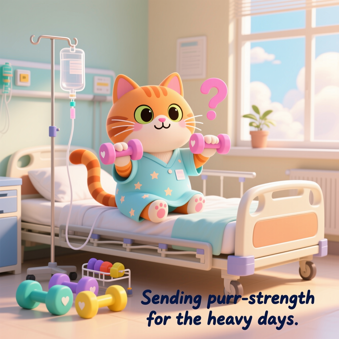 Cat, Weights, Hospital, Strong, Hospital gown, and Sympathy Card