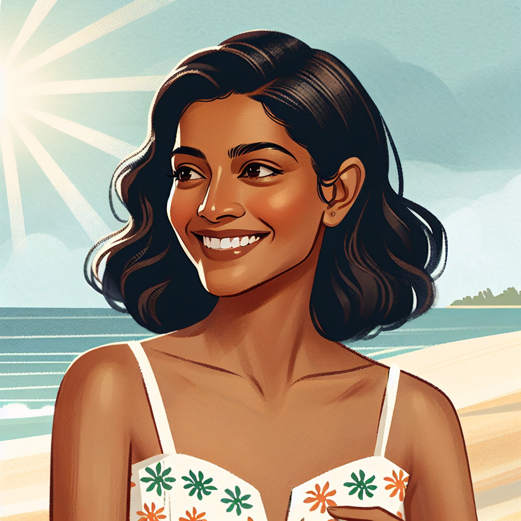 A brown women in bikini having fun on the  beach ,Rekha Sympathy Card