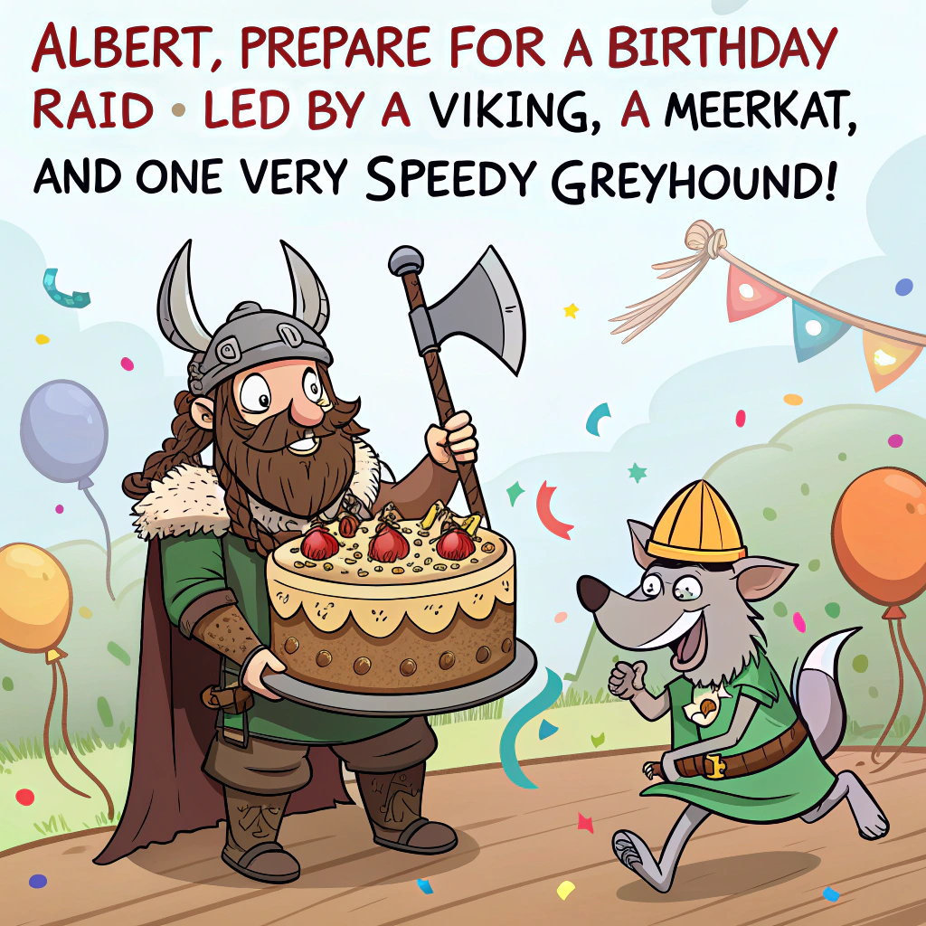 VIKING, MEERKAT, and GREYHOUND Birthday Card
