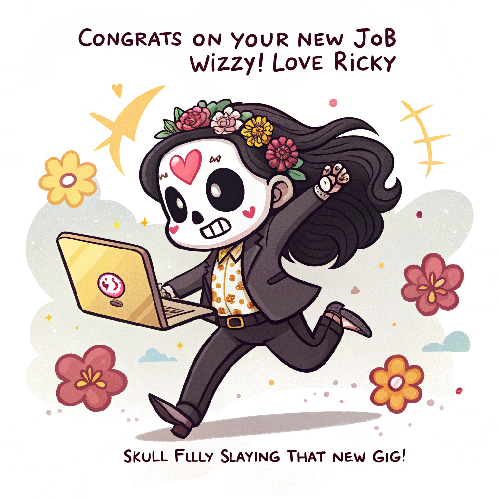 Sugar Skulls, Stranger Things, Day of the Dead, Black Hair, and Congratulations Card
