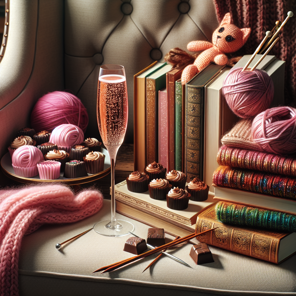 Pink champagne chocolates books knitting Birthday Card