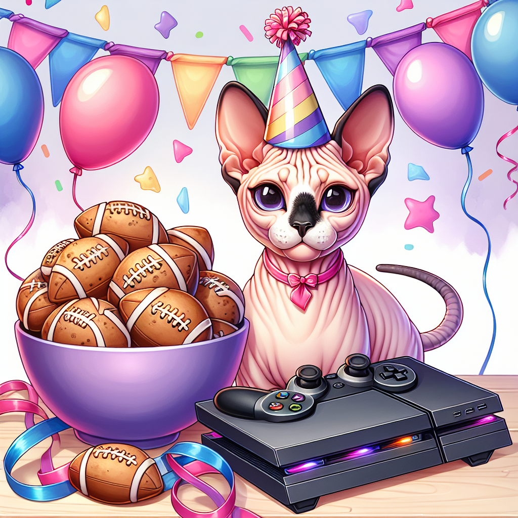 Sphynx cat, Football, PlayStation , and Cookies Birthday Card