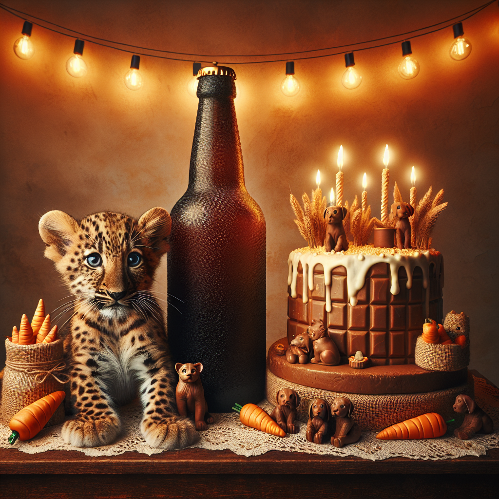 Leopard, Bottle of beer, Carrots, and Dog poo Birthday Card