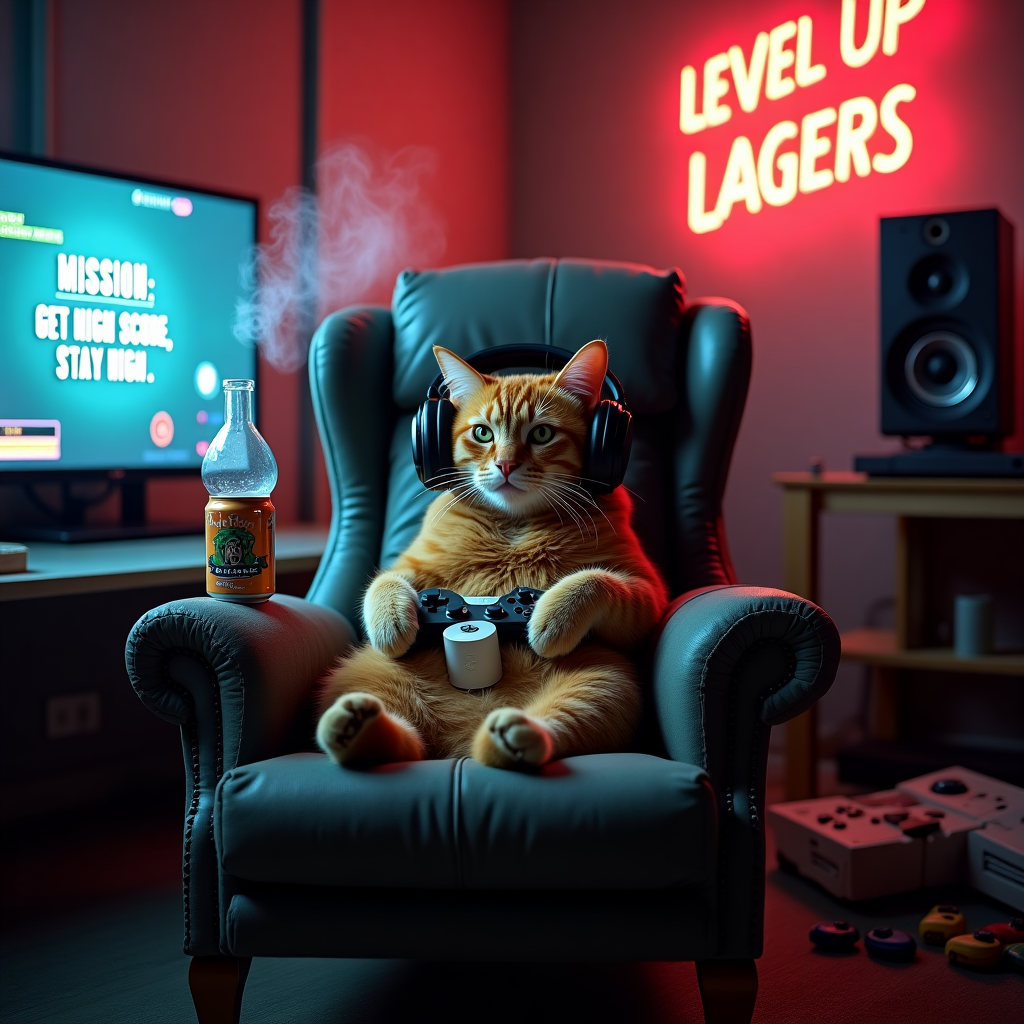 Orange Cat, Video games, Brewery, Bong rips, and Birthday Card