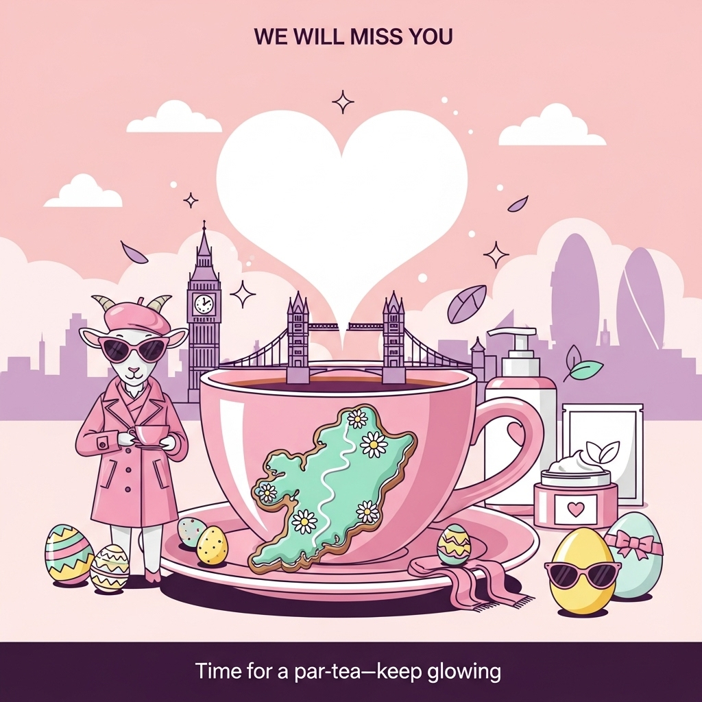 Tea, London, The Isle of Arran, Easter eggs, the colour pink, fashion, skincare, and Farewell Card