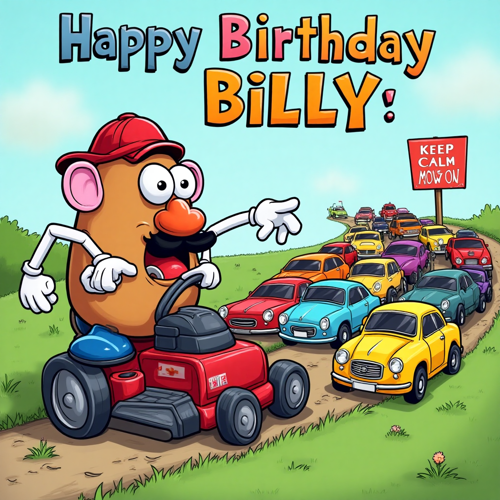 Mr potato head , Mowing, Cars, and Birthday Card