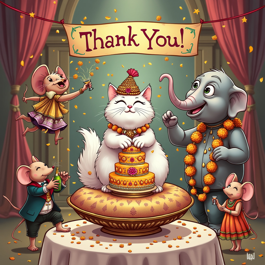 Persian cat, Bollywood, Wedding, Champagne, Whisky, Turban, Dance, and Flowers Thank-you Card