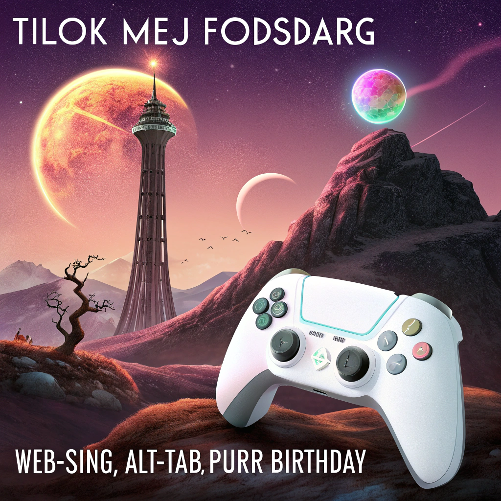 At the top of the Surreal Style image, "Tiløk mej fødsdarg"

At the bottom of the image, "Web-sling, Alt-Tab, Purr — Level: Birthday."

In a Dali-inspired dreamscape, a colossal PS5-shaped tower droops and melts like vanilla wax into a chrome desert. A crescent-moon DualSense controller hangs in the sky, its buttons orbiting as colorful planets (triangle, circle, cross, square) casting ethereal neon halos. Spider-Man swings across glowing webs that morph into silver ethernet cables and coil around floating WASD keys. Below, a crystalline PC tower rises like a cathedral of RGB aurora, breathing out pixelated mist. A pride of mischievous cats—some in tiny Spidey masks—pad across levitating keyboards, bat at yarn-ball planets, and chase laser-pointer comets. A birthday cake oozes into a red-and-blue mask shape, candles stretching into stringy web-lines. Lighting is dreamy and otherworldly: soft peach-gold highlights, deep midnight blues, surreal long shadows, glossy reflections, melting forms, playful absurdity, ultra-detailed textures, widescreen cinematic composition.
Generated with these themes: Ps5 spiderman , Cats, Play on pc , and .
Made with ❤️ by AI.