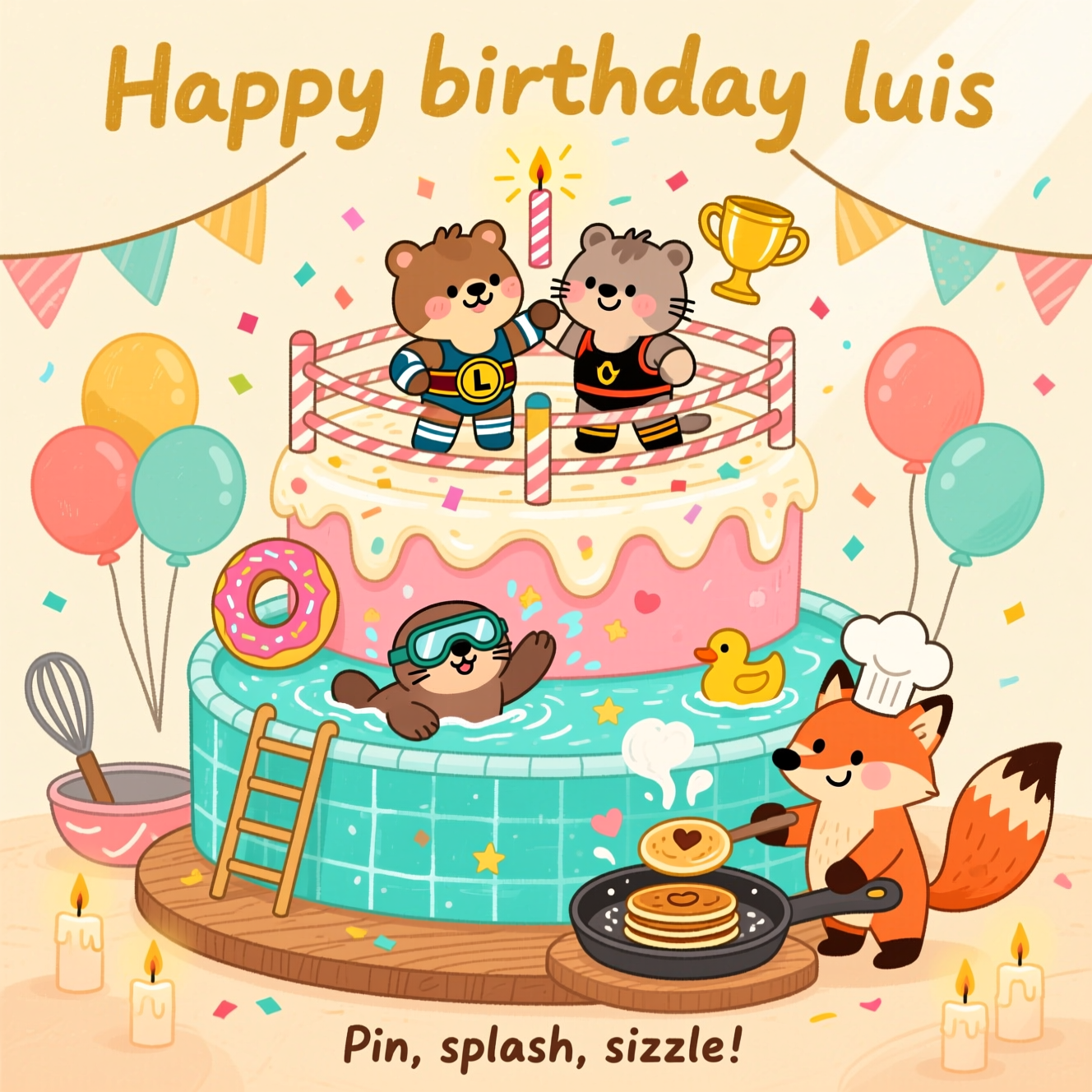 Wrestling swimming cooking, and Birthday Card