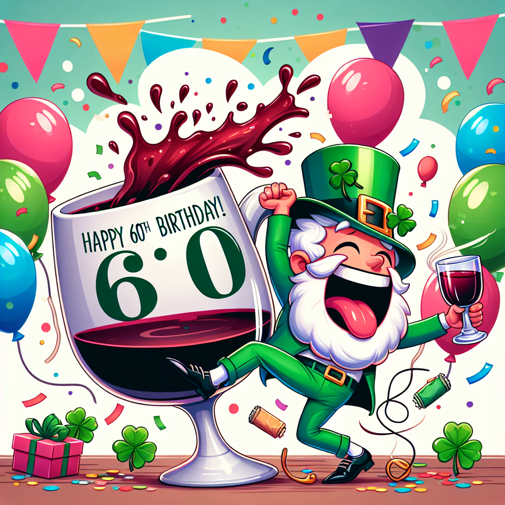 60th birthday, Irish dancing glass of wine, and Coffee cup Birthday Card