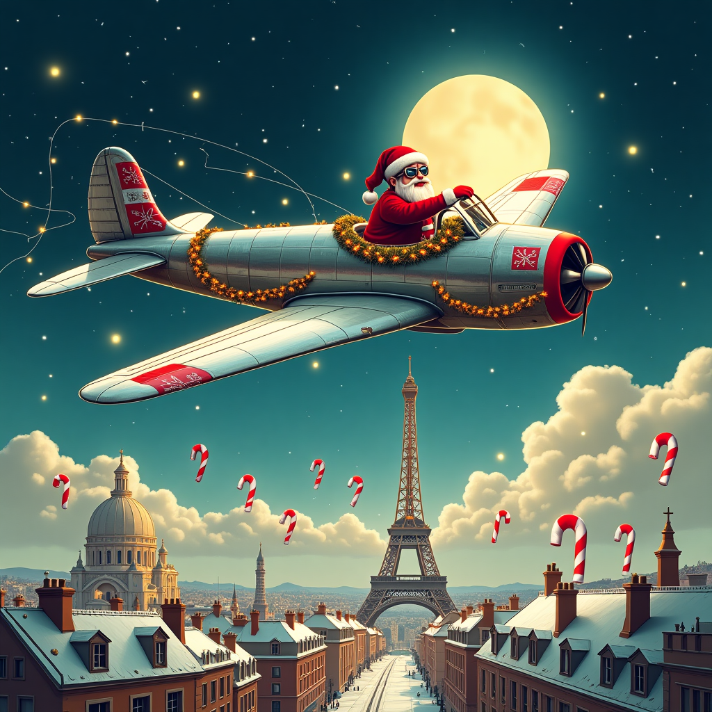 Airplane, Paris, and Christmas Christmas Card