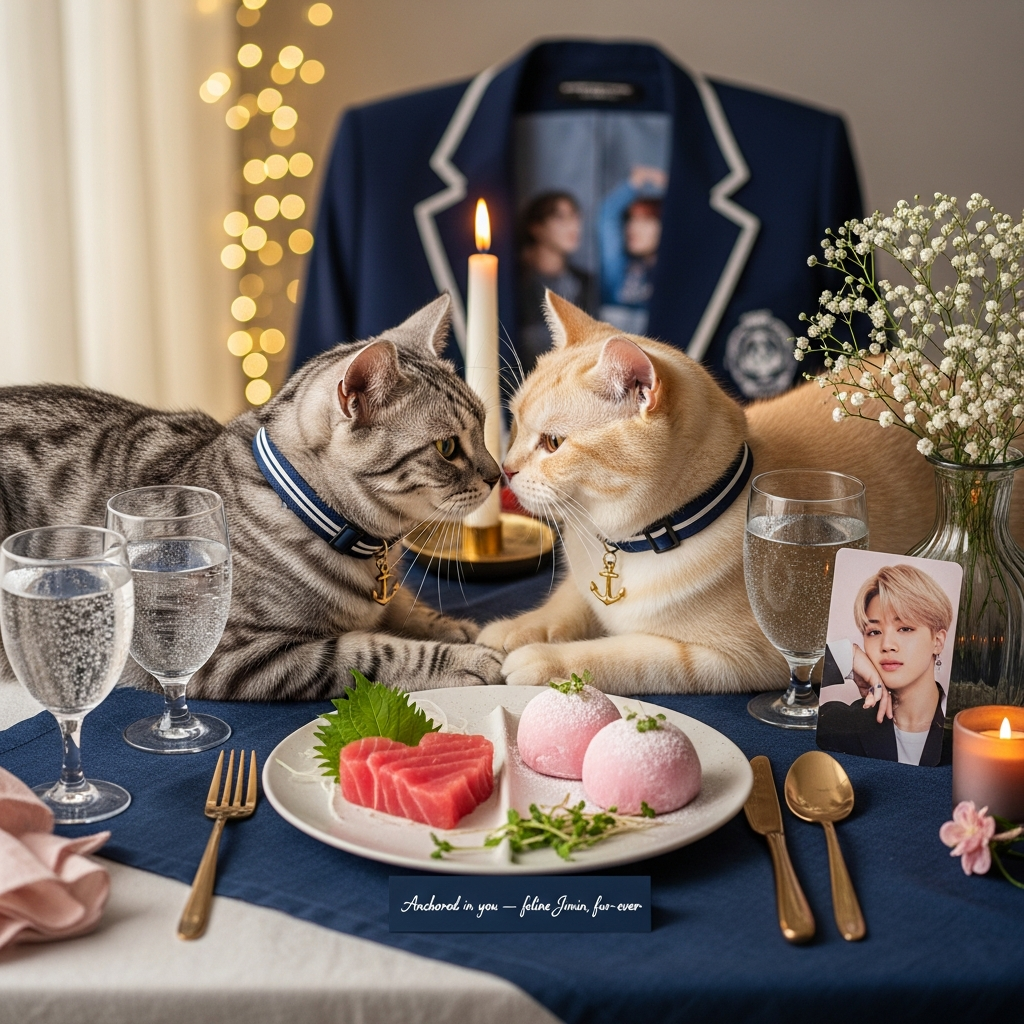 Jimin, Cats, Navy, Food, and Anniversary Card