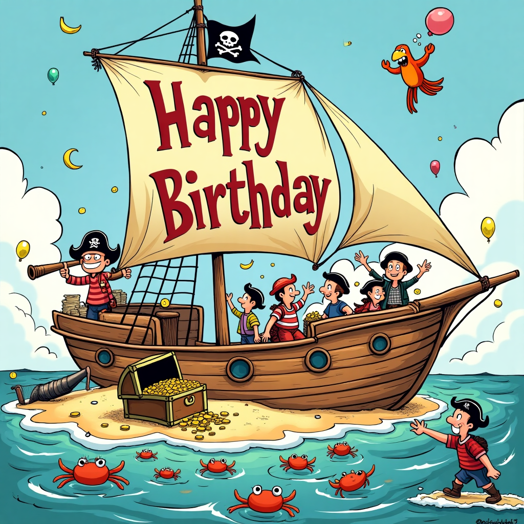 Treasure Hunt, and Pirate Birthday Card