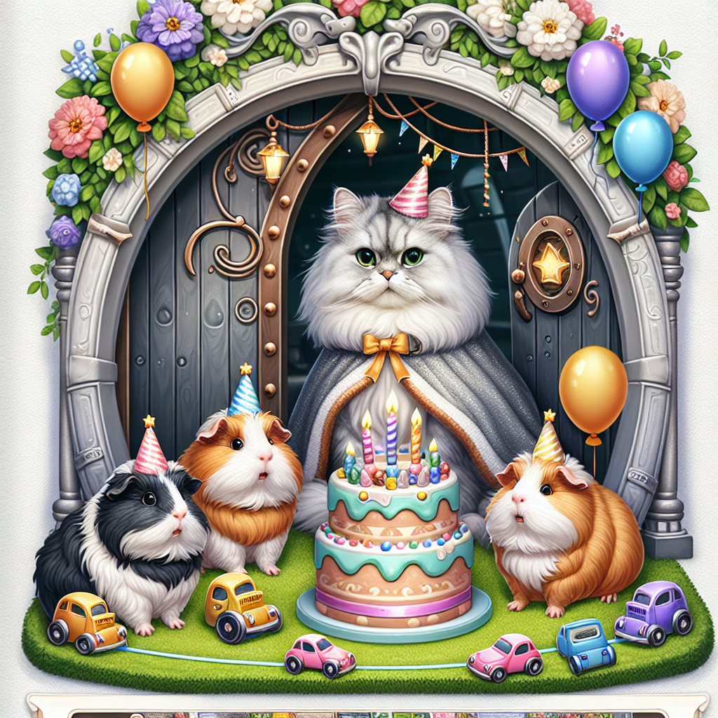 Grey Siberian cat , Ginger and white guinea pig , Ginger white and black guinea pig , Lord of the rings , X box , and Jdm cars Birthday Card