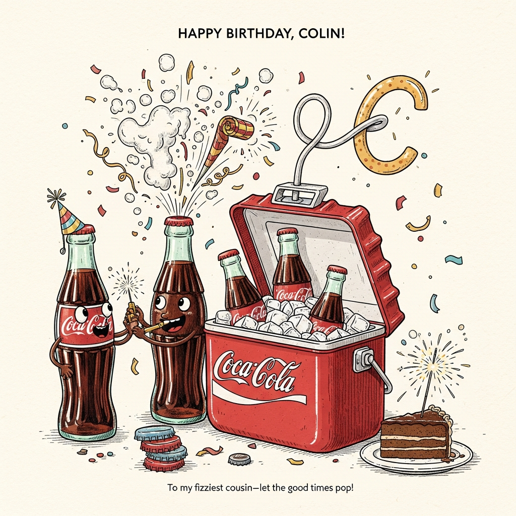 Coca cola, Cousin, and Birthday Card