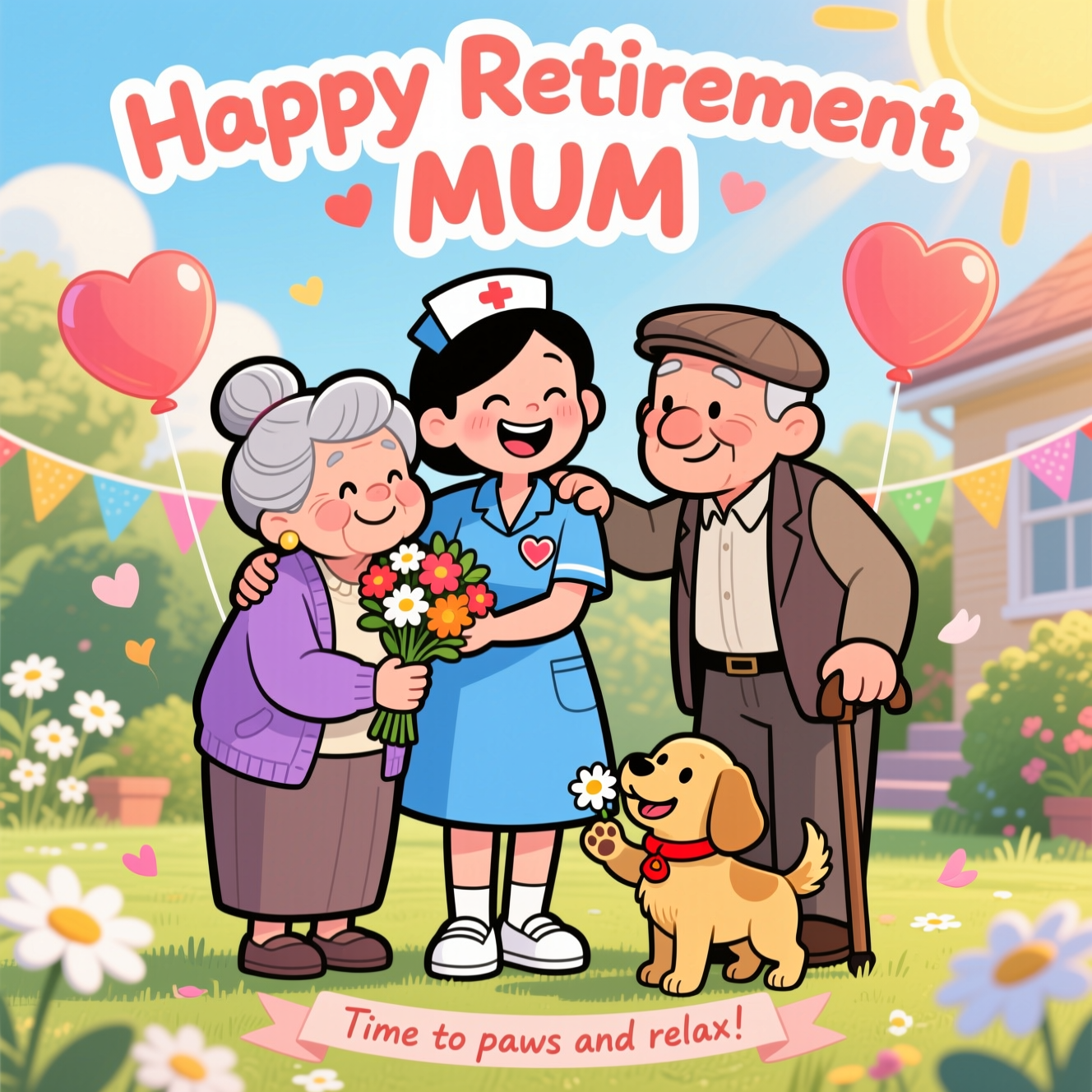 Care worker, Retiring, Old people, Dog, Nurse uniform, and Farewell Card