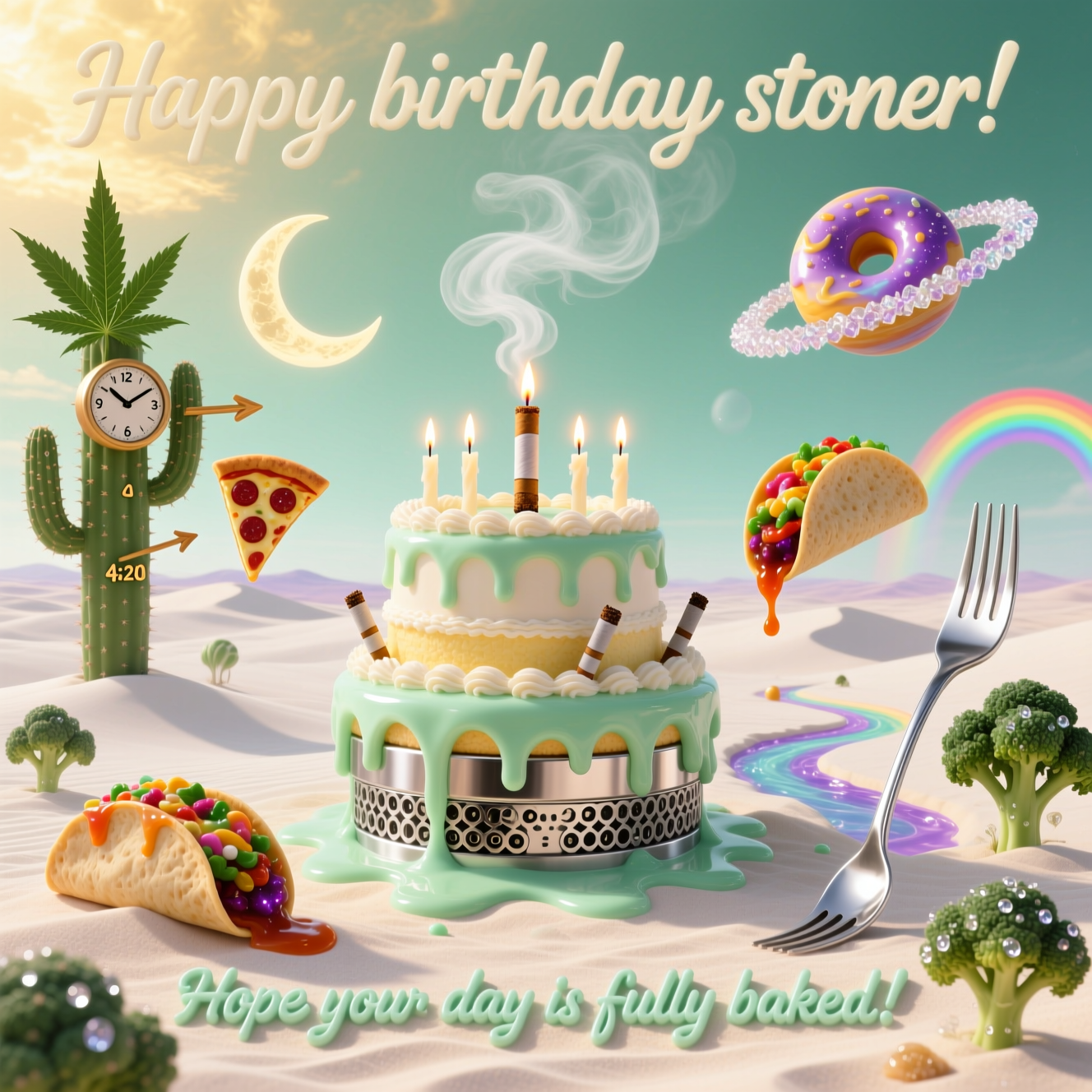 Weed, Food, Canabis, and Birthday Card