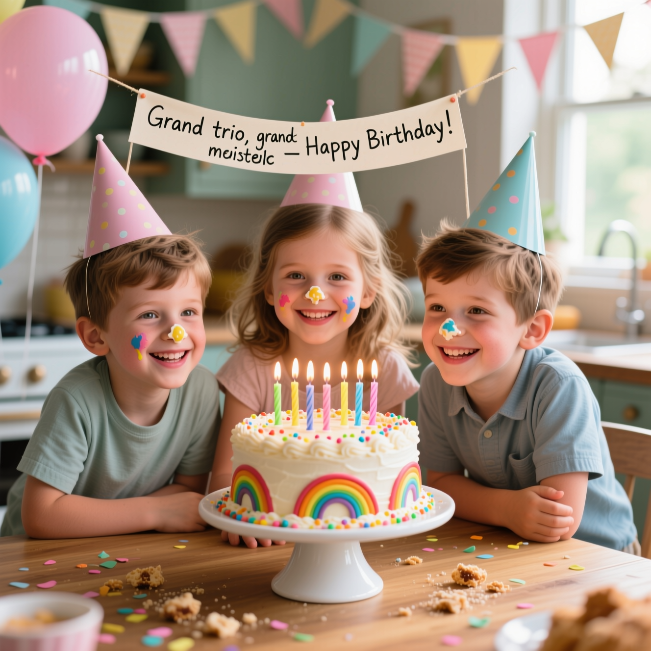 Two grandsons and grandaughter, and Birthday Card