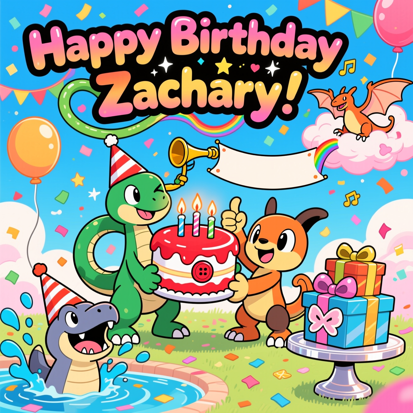 Pokemon, Rayquaza , Metagross, Blaziken, Gyarados, Lucario, Salemence, Altaria, and Birthday Card