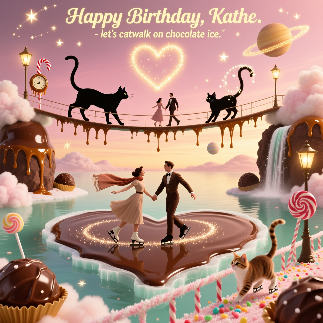 Skating, Walking , Cats, Chocolates , Sweets, and Birthday Card