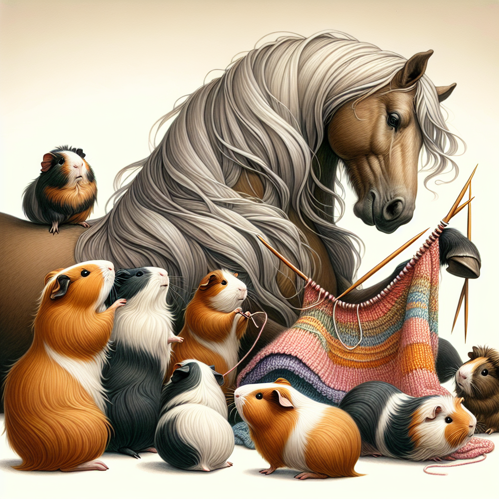 A heartwarming illustration with a Mother's Day theme where the nurturing essence of motherhood is presented through an endearing tableau. A horse with a majestic physique is delicately balancing a set of knitting needles within the silkiness of its mane. In close proximity, a family of guinea pigs, each unique in color, texture, and size, assemble around a diminutive blanket knitted with diligence and love. The tiniest of them is seen hilariously tumbling over the cozy fabric, signifying the warmth, love, and security associated with a mother's embrace.
Generated with these themes: Horse, Knitting, and Guinea pig.
Made with ❤️ by AI.