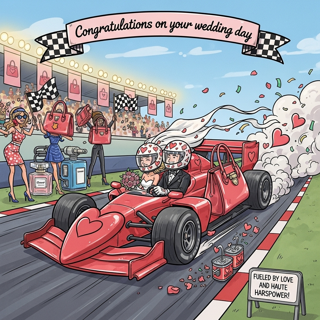 Formula 1 racing , Handbags , Fashion, and Wedding Card