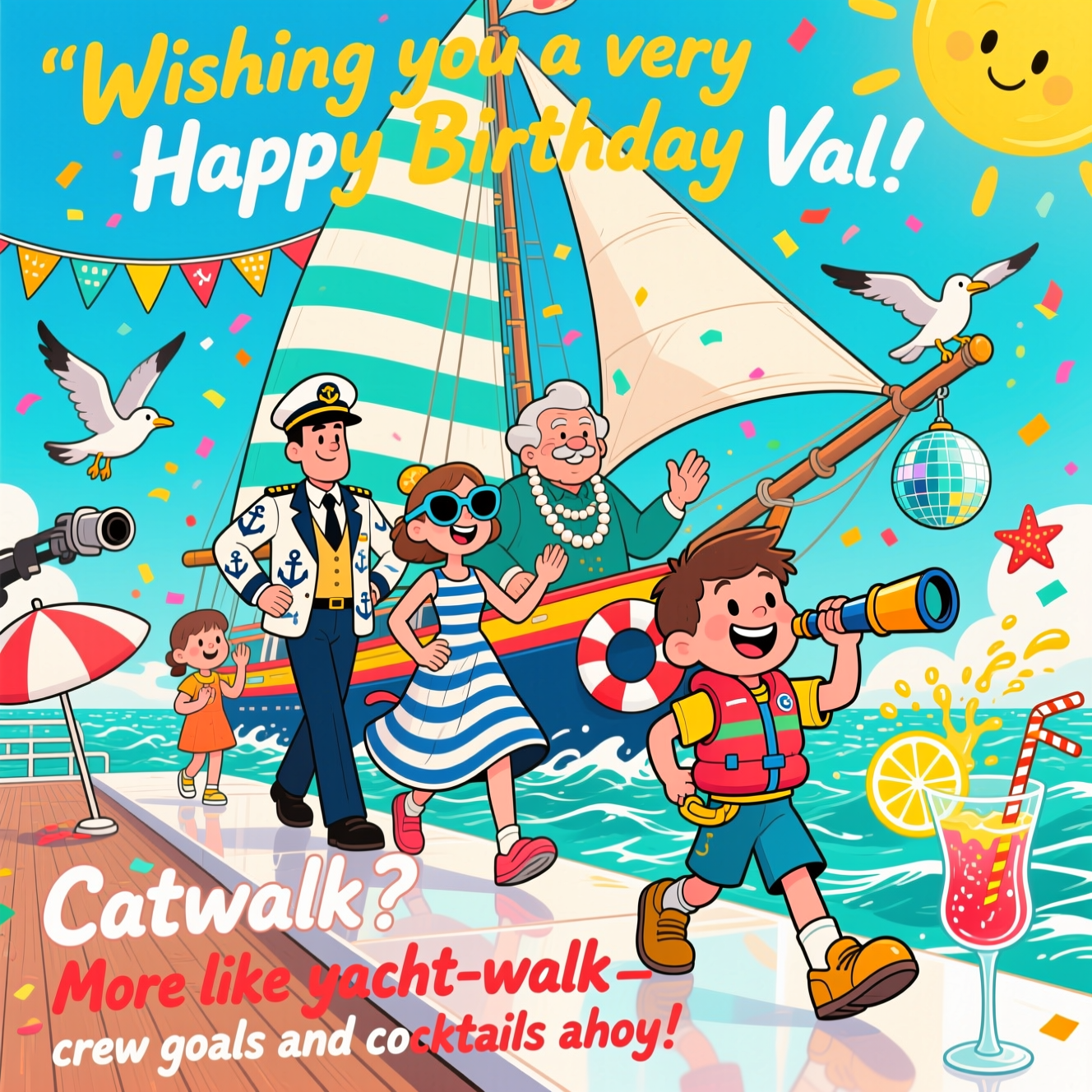 Sailing, fashion, family, cocktail, and Birthday Card