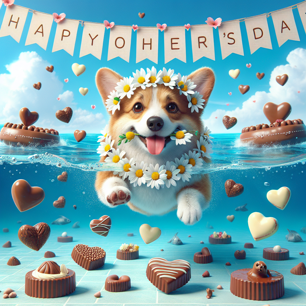 Swimming , Corgi, and Chocolate Mothers-day Card