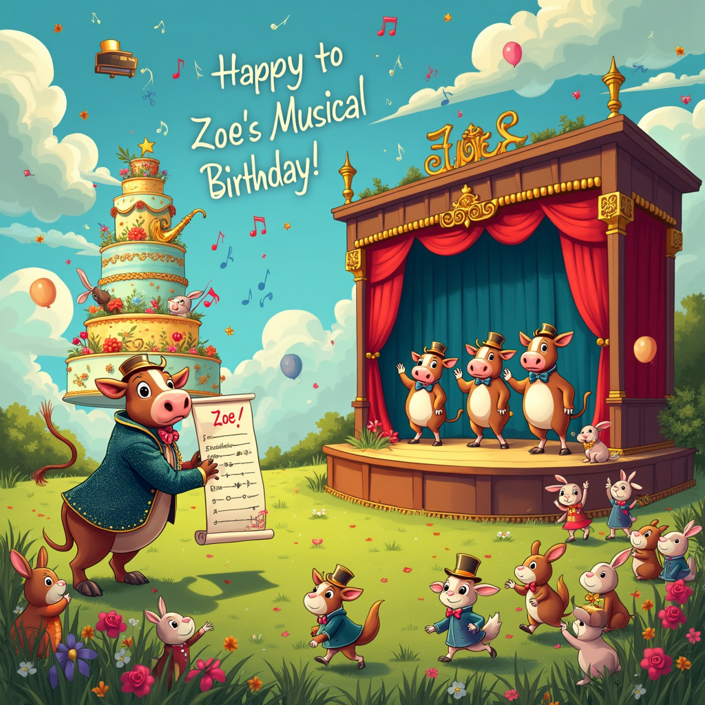 Musical theatre, Highland cows, 22, and Cake Birthday Card