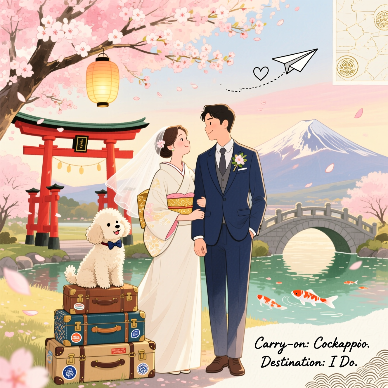 Travel, japan, cockapoo dog, and Wedding Card