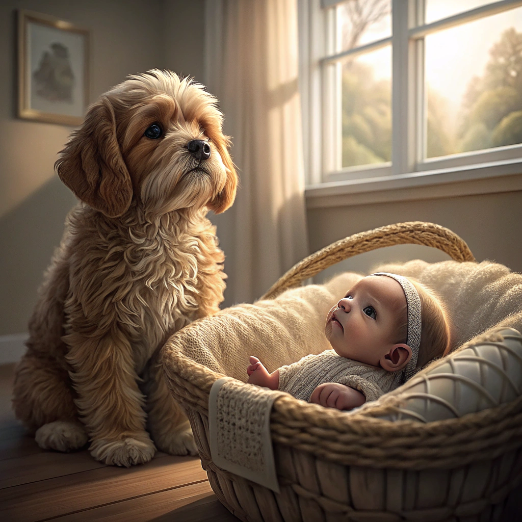 Brown cockapoo , and New-baby Card