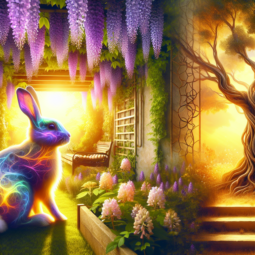 Wisteria, Garden, Sunshine, Rabbit, and Heart Birthday Card