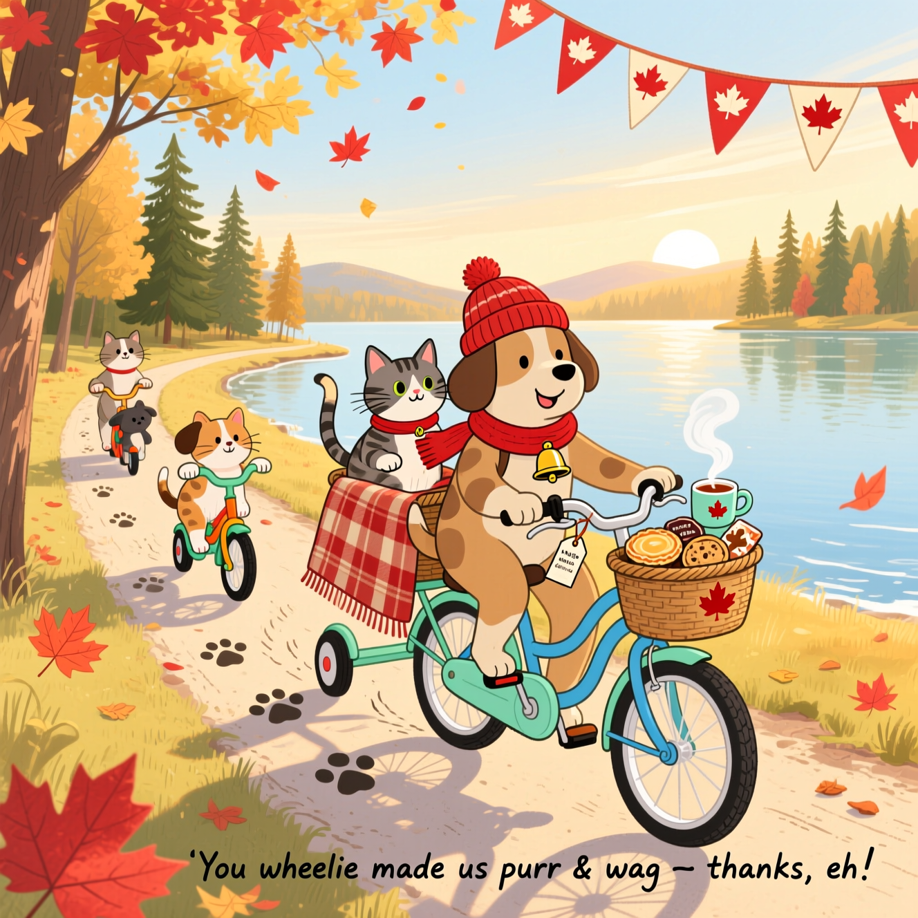 Cats, Dogs, Kittens, Puppies, Cycling, Tea , Snacks, Canada , and Thank-you Card