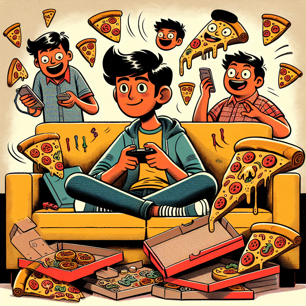 Create an image of a South Asian boy turning 13. Depict the quintessential birthday of a teenager, where he is comfortably spreading out on a couch, completely absorbed in the mobile games he's playing. Surround him with lively, cartoon-style representations of pizza slices that seem to be joyously dancing in celebration of the occasion. Include a heap of empty boxes, suggesting a feast that was indulged in to the fullest in a relaxed, carefree manner. This humorously depicted, cartoon-themed birthday illustrates the leisurely happiness of a teenager on his important day.
Generated with these themes: 13, Teenage, On the sofa, Phone games, Pizza, Boy, and Lazing.
Made with ❤️ by AI.