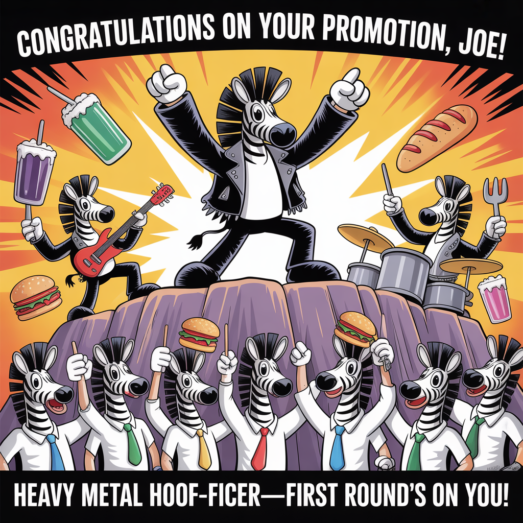 Zebras, rock, metal, drink, food, and Congratulations Card