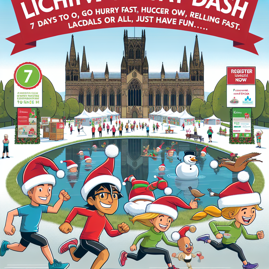 Santa hat running, LICHFIELD Festive Hat Dash, Lichfield Stowe Pool, Lichfield Cathedral , Disabilty , Kindness , Foodbank, 7 days to go, HURRY PLACES SELLING FAST, Register now, and Medals for all Christmas Card