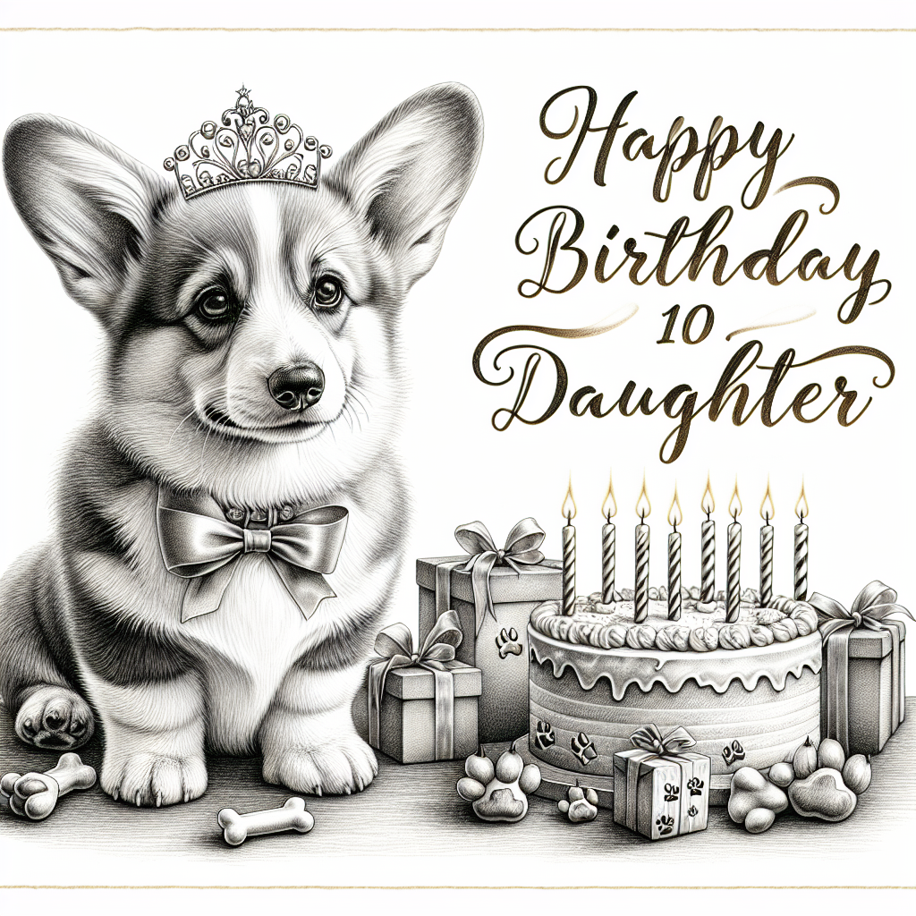 Corgi, Happy 10th Birthday, and Daughter Birthday Card