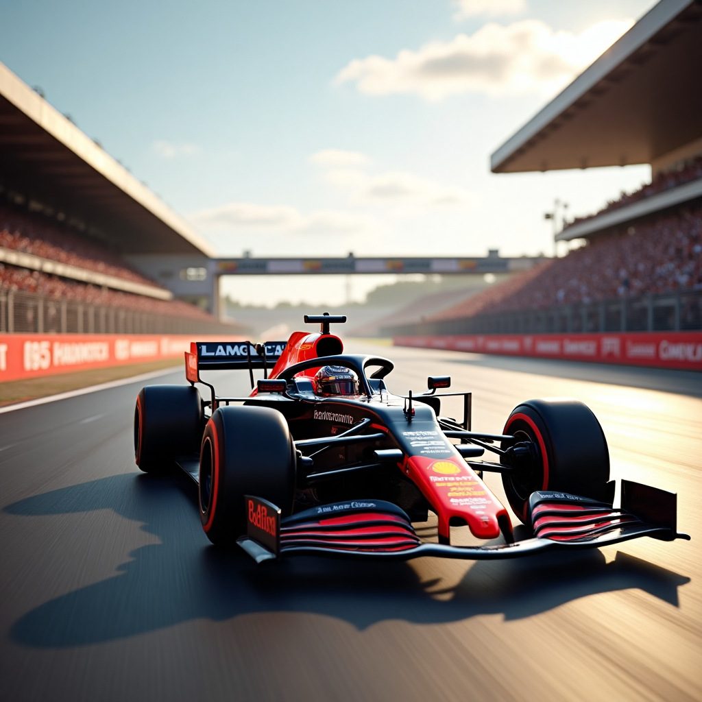 At the top of the Photorealistic picture taken from a camera image, the text reads: "Happy birthday Harley".

**Image Description:**

In the foreground, an ultra-high-definition 4K image captures the sleek elegance of an F1 car, specifically adorned with Lando Norris's distinctive livery, speeding along a sun-drenched racetrack. The car glimmers under the bright sunlight, with every detail from the sponsorship decals to the vibrant team colors popping vividly against the asphalt.

In the background, the grandstands are filled with a cheering crowd, their excitement palpable, creating a sense of celebration and joy. The depth of field enhances the sharpness of the car while softly blurring the crowd, adding dynamism to the image.

The scene encapsulates the thrill of speed and the joy of a special birthday, with an added subtle humor in the tagline: "May your birthday be as fast and fabulous as Lando on race day!"
Generated with these themes: Lando Norris f1, and .
Made with ❤️ by AI.