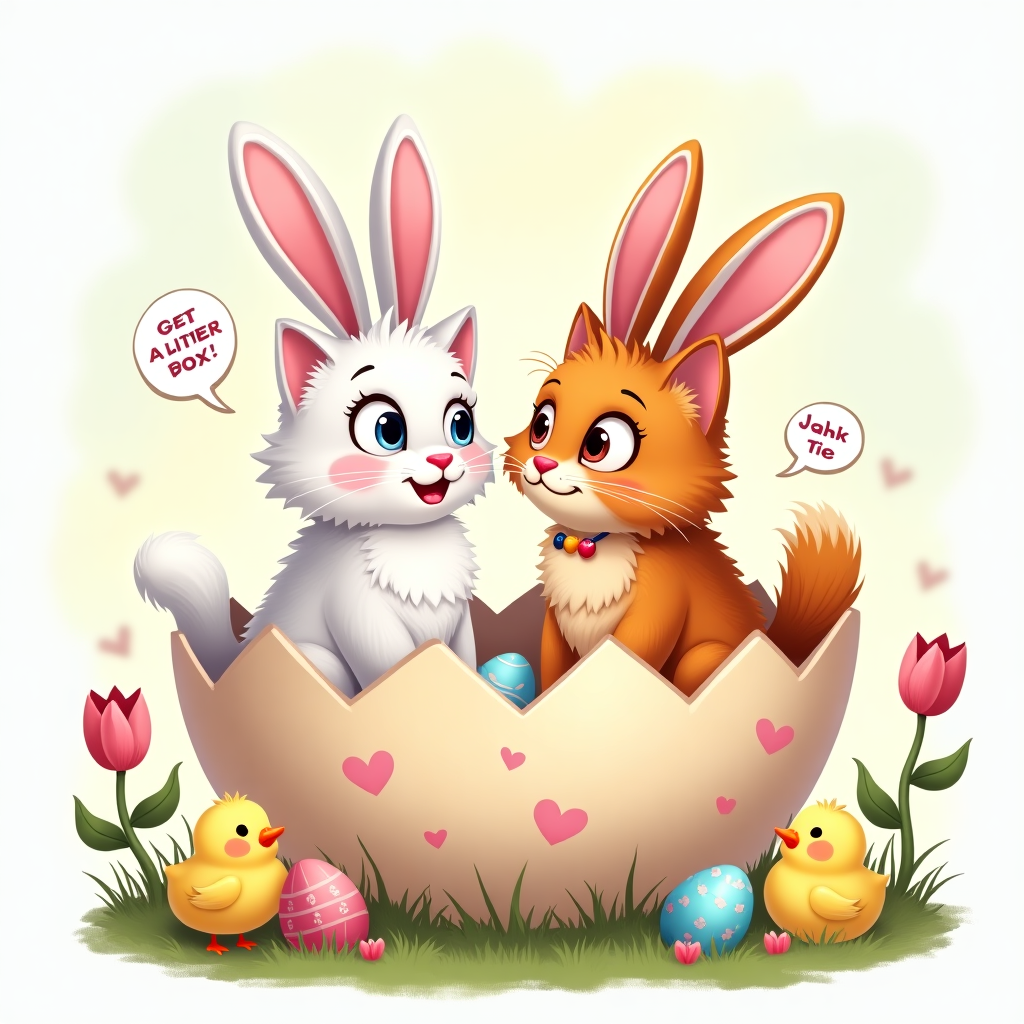 Two cats in love. The male cat is called Mark, the female cat is called Nadin. Nadin is in love with Mark Easter Card