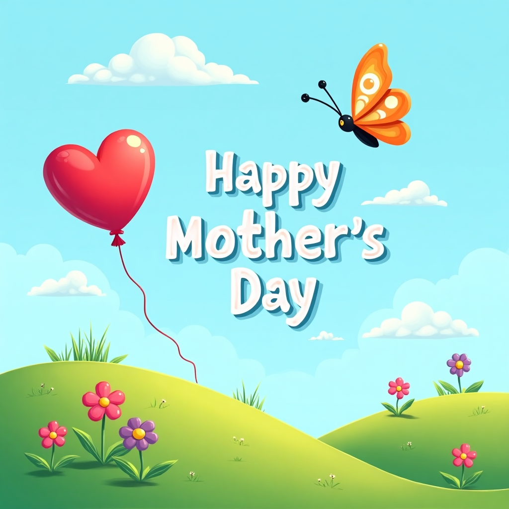 Blue and green, Happy mothers day, Heart, and Flowers Mothers-day Card