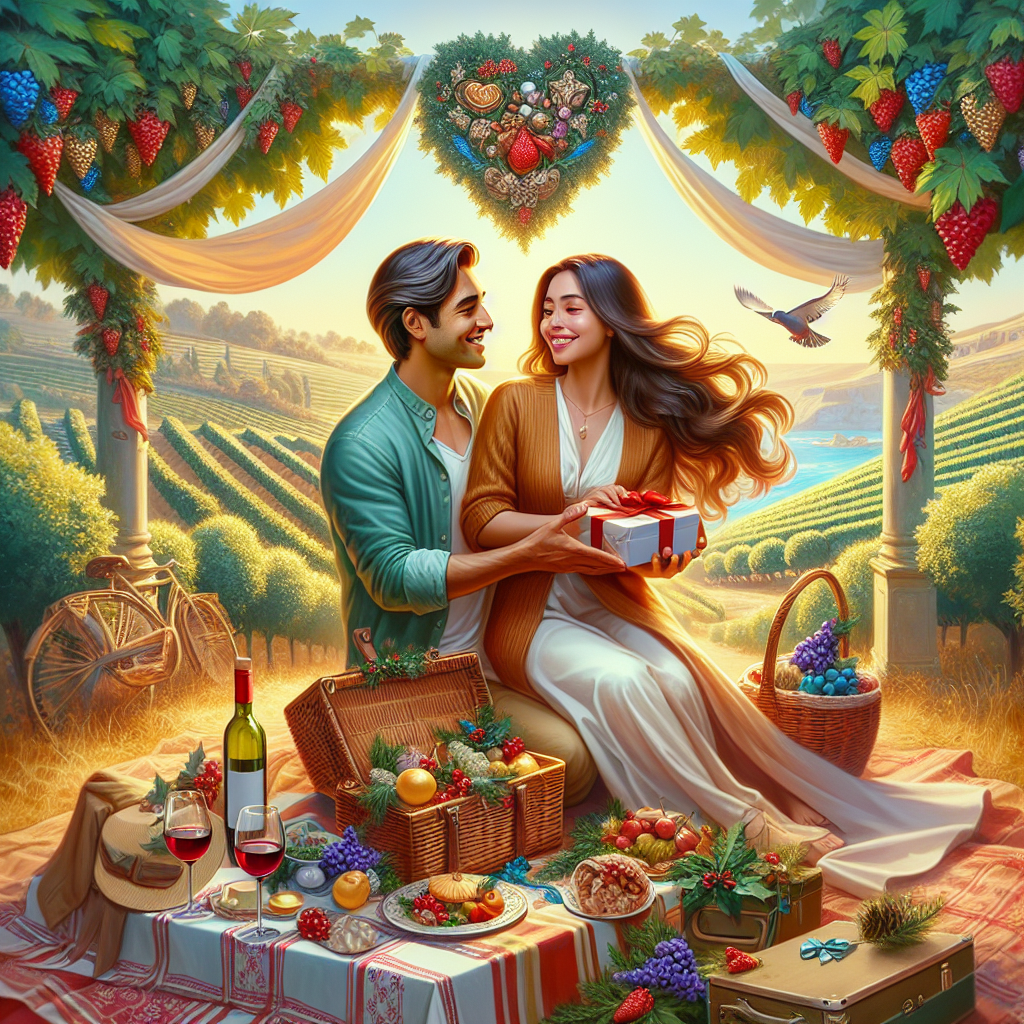 This delightful illustration presents a boyfriend and girlfriend sharing a cozy Christmas picnic, surrounded by a landscape blending Portugal's Douro Valley vineyards and Cyprus's Fig Tree Bay. Gifts are exchanged, and the setting is complete with traditional holiday decorations.
Generated with these themes: Portugal, Cyprus, and Boyfriend and girlfriend.
Made with ❤️ by AI.
