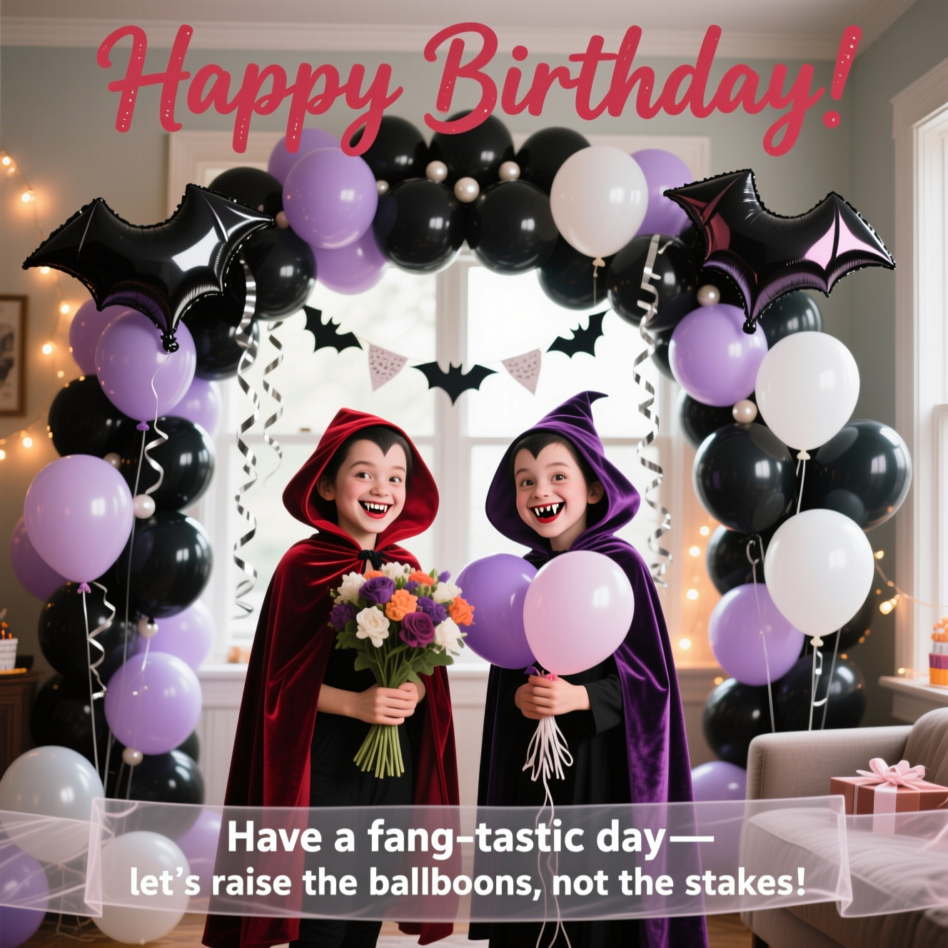 Just balloons, and other decoration of the card, Vampires, and Birthday Card