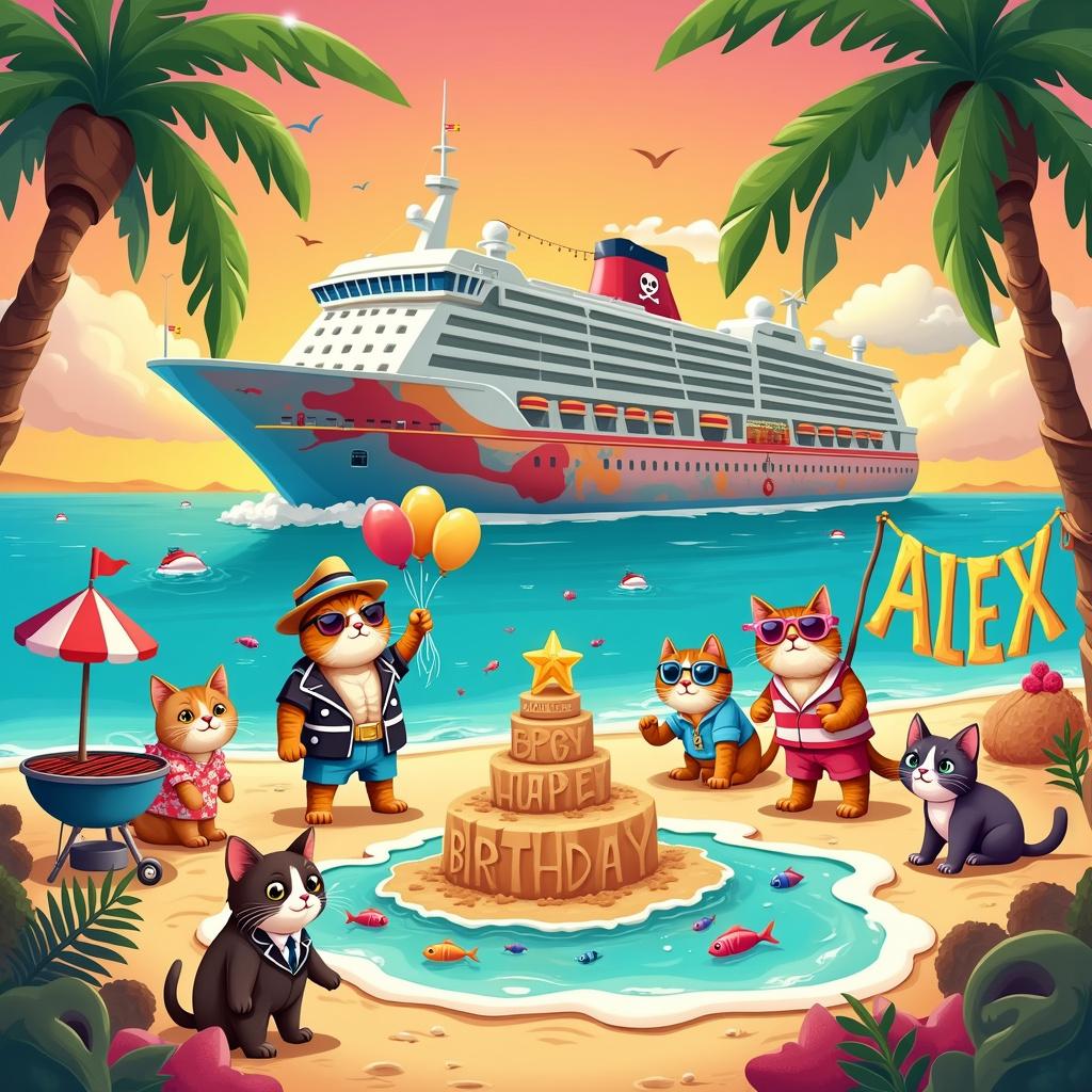 Cruising , and Cats Birthday Card