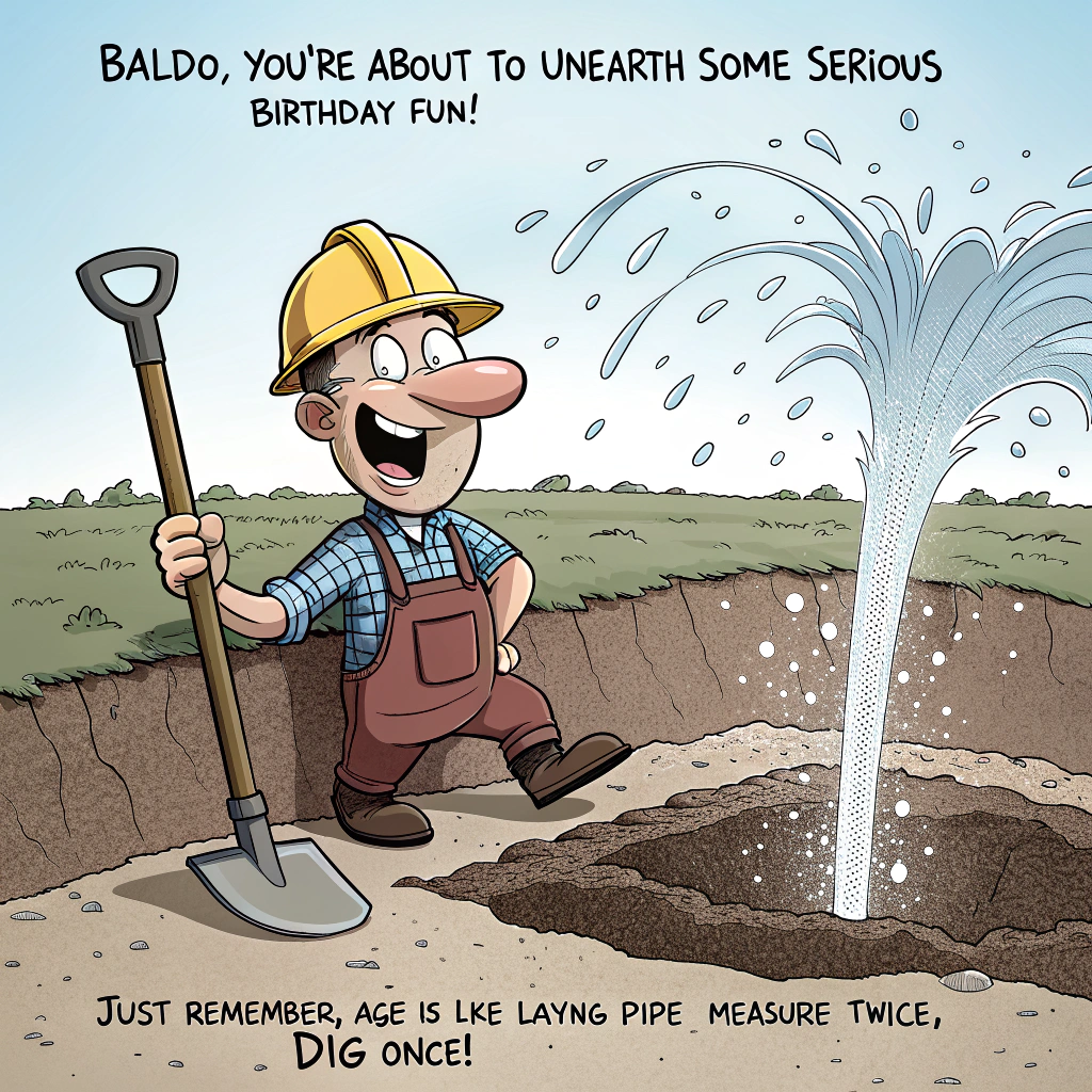 Sewer and water work, laborer laying pipe in trench, and Birthday Card