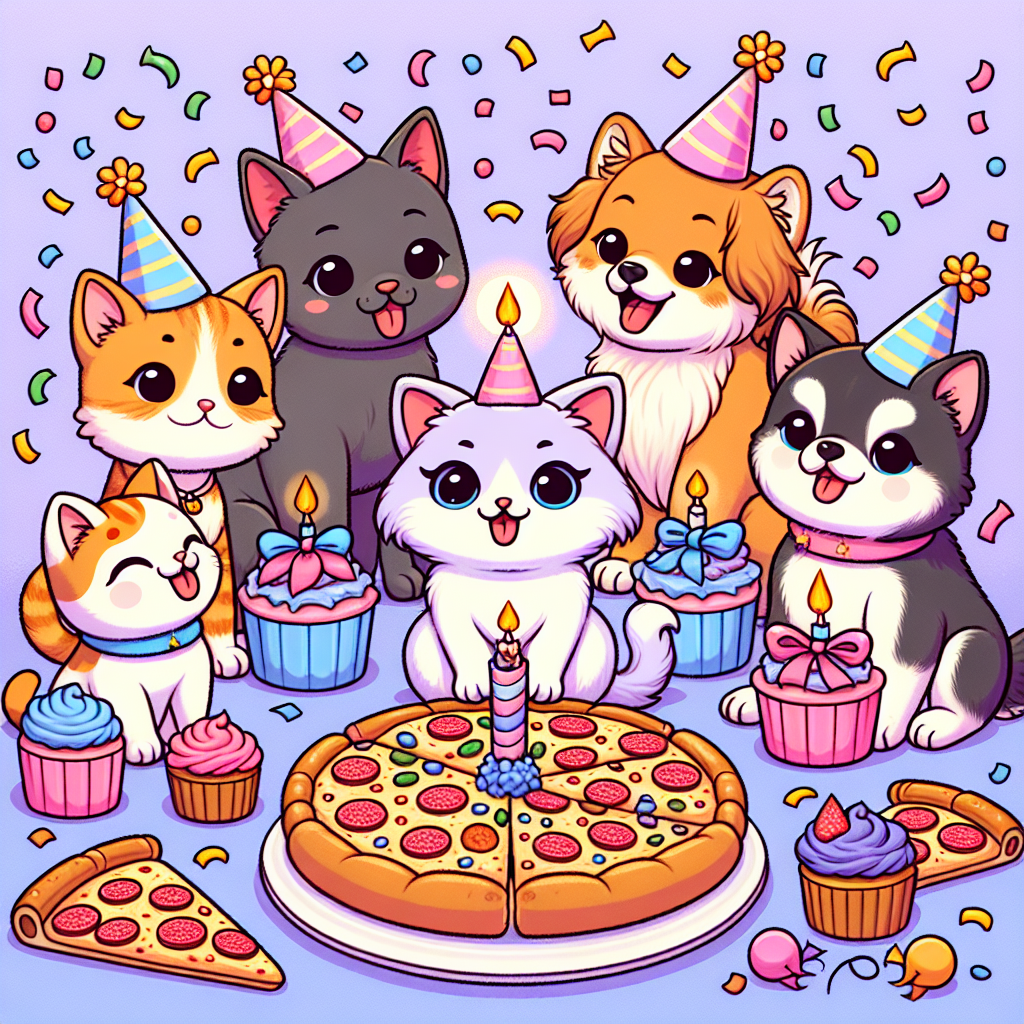 Kittens, Pugs, Shiba Inu, Lilac, Pizza, Cupcake, and Huskies Birthday Card