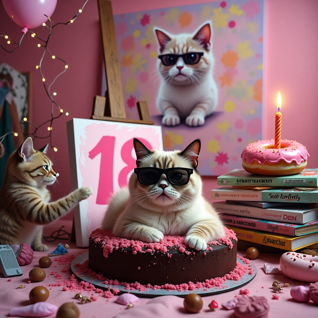18th birthday, Cats, Chocolate, Art, Gaming, Pink, and Cake Birthday Card