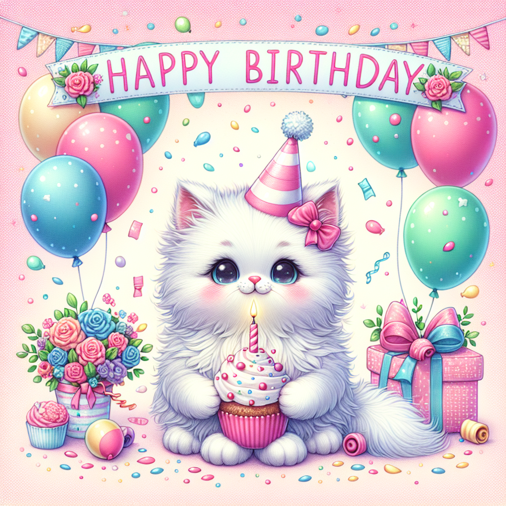 White cat Birthday Card