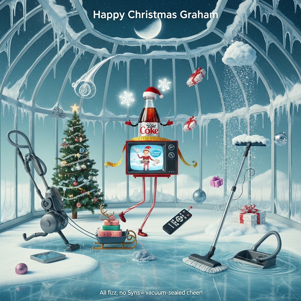 Conservatory, diet coke, slimming world, cleaning, tv, and Christmas Card