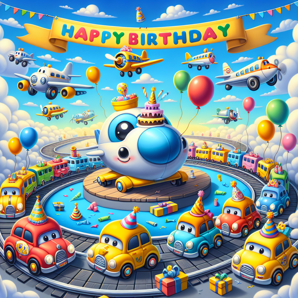 Aeroplane, Cars, and Trains Birthday Card